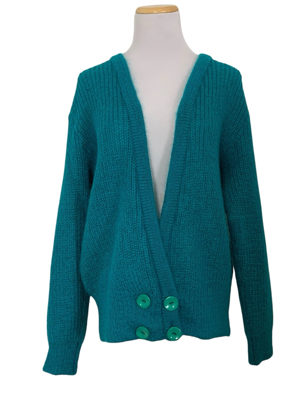 Vintage Mohair Blend Cardigan Sweater Buttons Fits Modern Women’s L/XL Teal